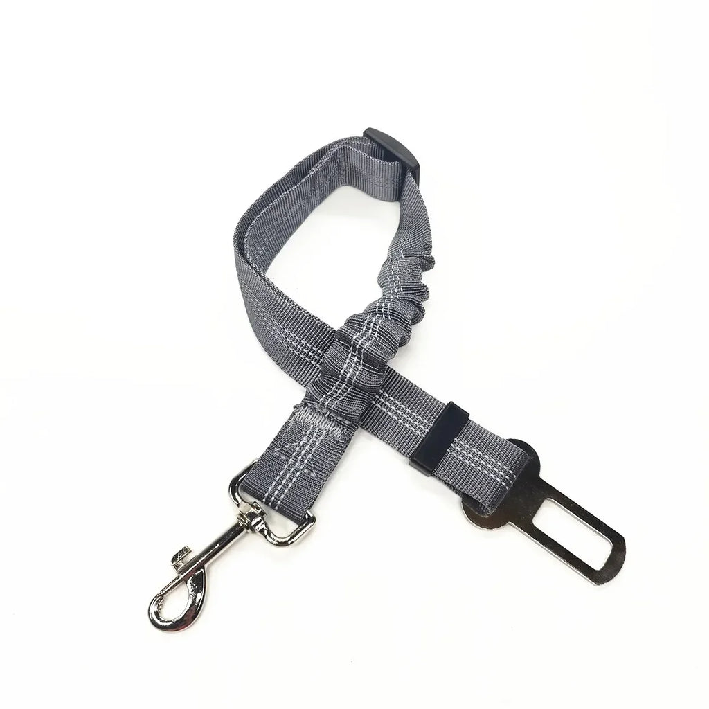 Gray plaid dog leash with a clip on a white background