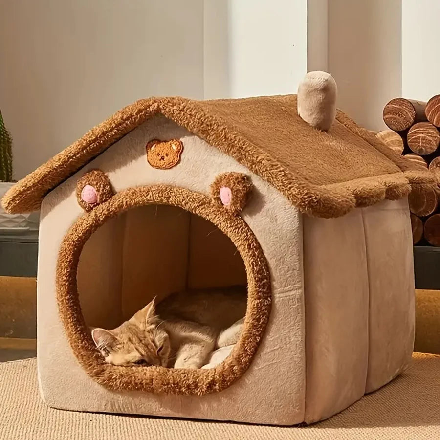 2-in-1 Foldable Pet House & Sofa | Removable Washable Cave Bed