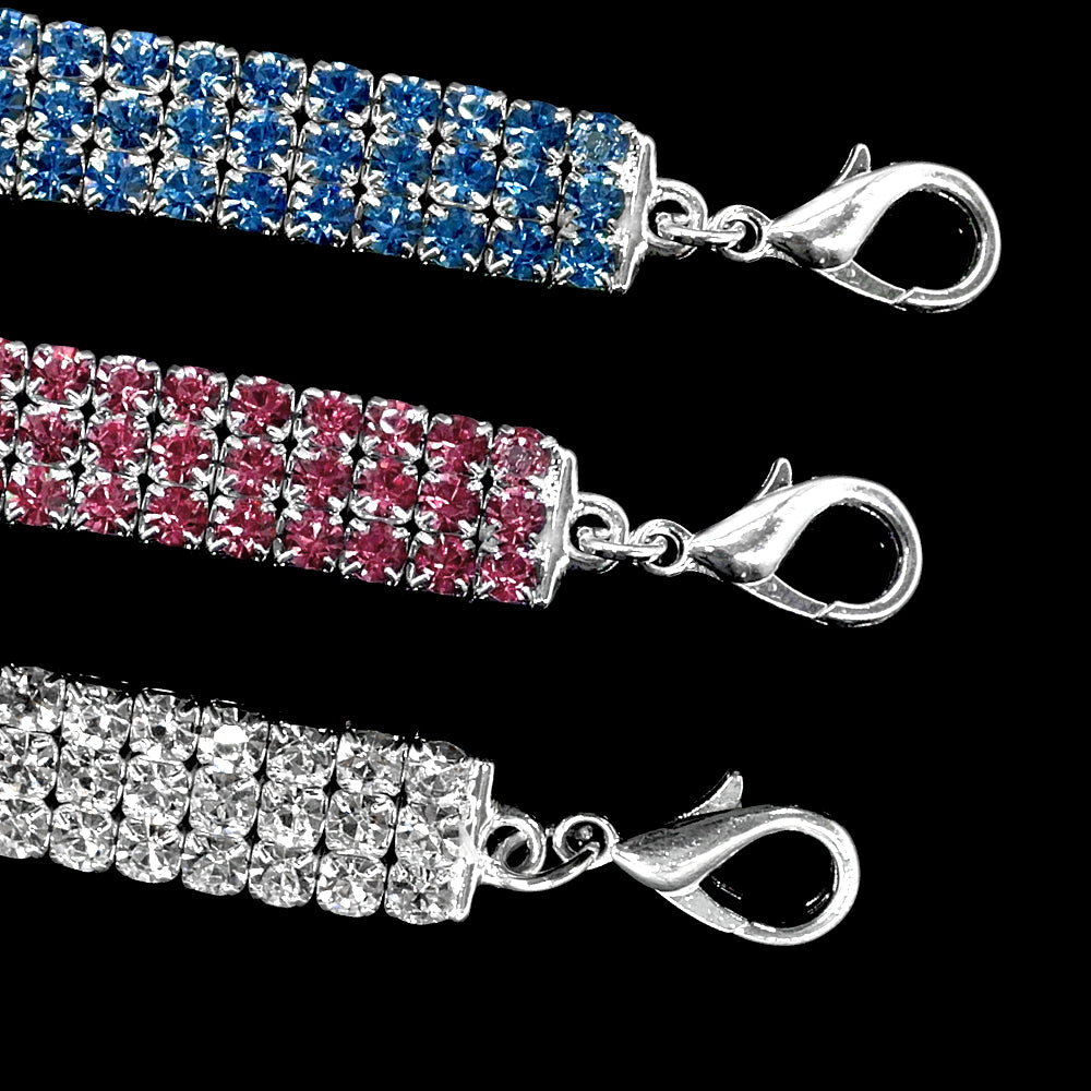 Pink/blue/silver diamanté pet collar