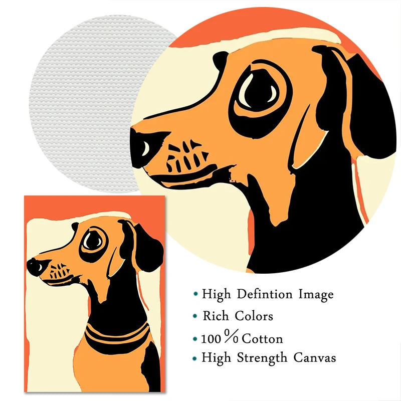 1pc frameless Canvas Painting Colorful Bulldog Sausage Dog Cute Dachshund Portrait Poster Canvas Painting And Print Pop Art Wall