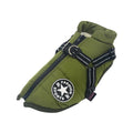 Green dog vest with 'Fashion Sports' logo on a white background