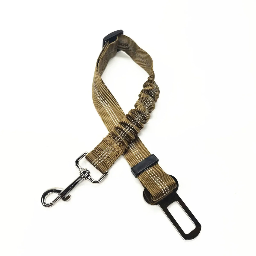 Brown dog leash with black clip on a white background