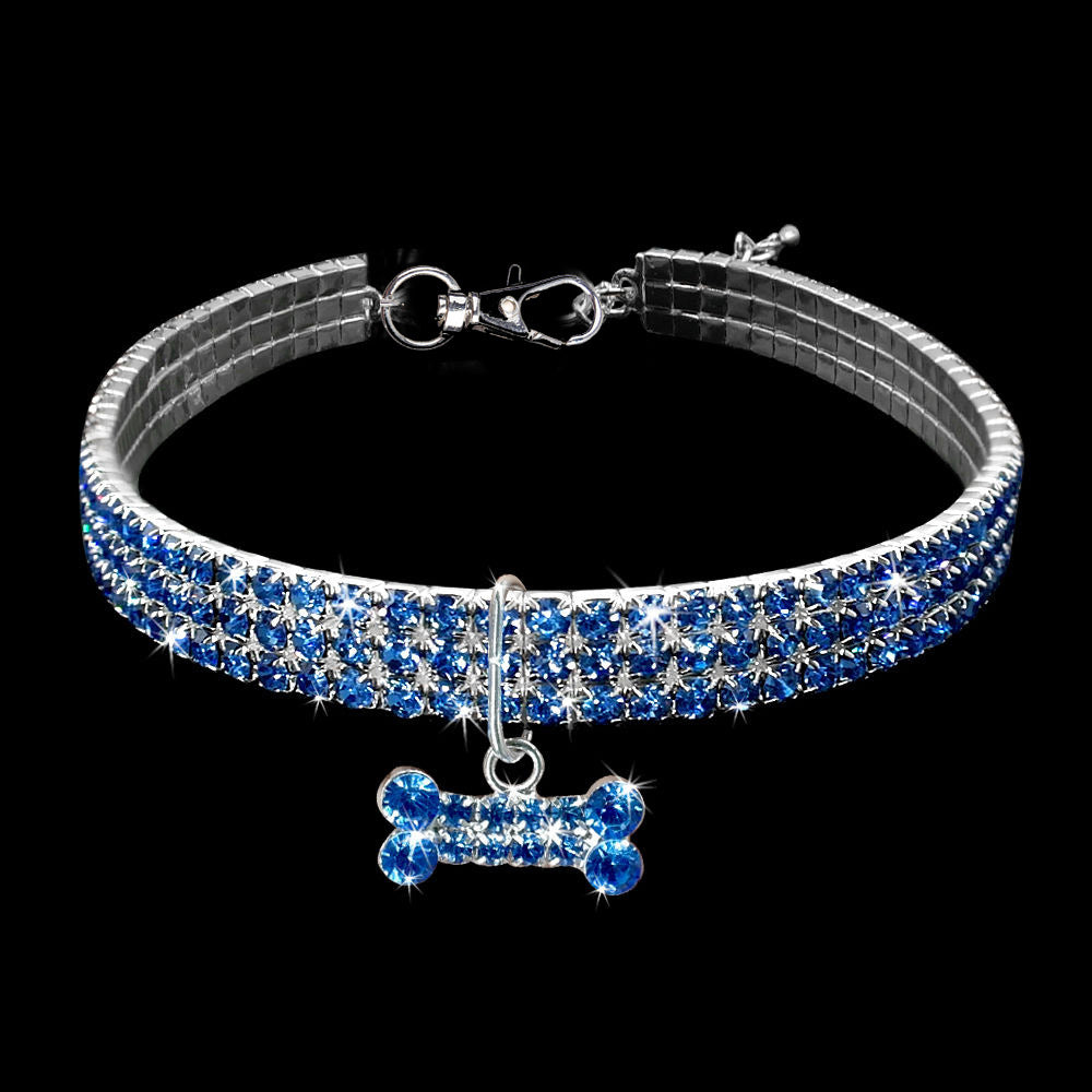 Blue pet diamanté collar 