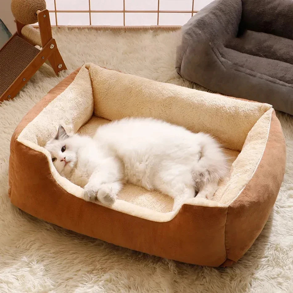 Cozy Short Plush Pet Bed – Ultra-Soft Calming Cushion House for Cats & Dogs