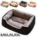 Dog bed in various sizes with a cat lying on top, displayed against a white background.