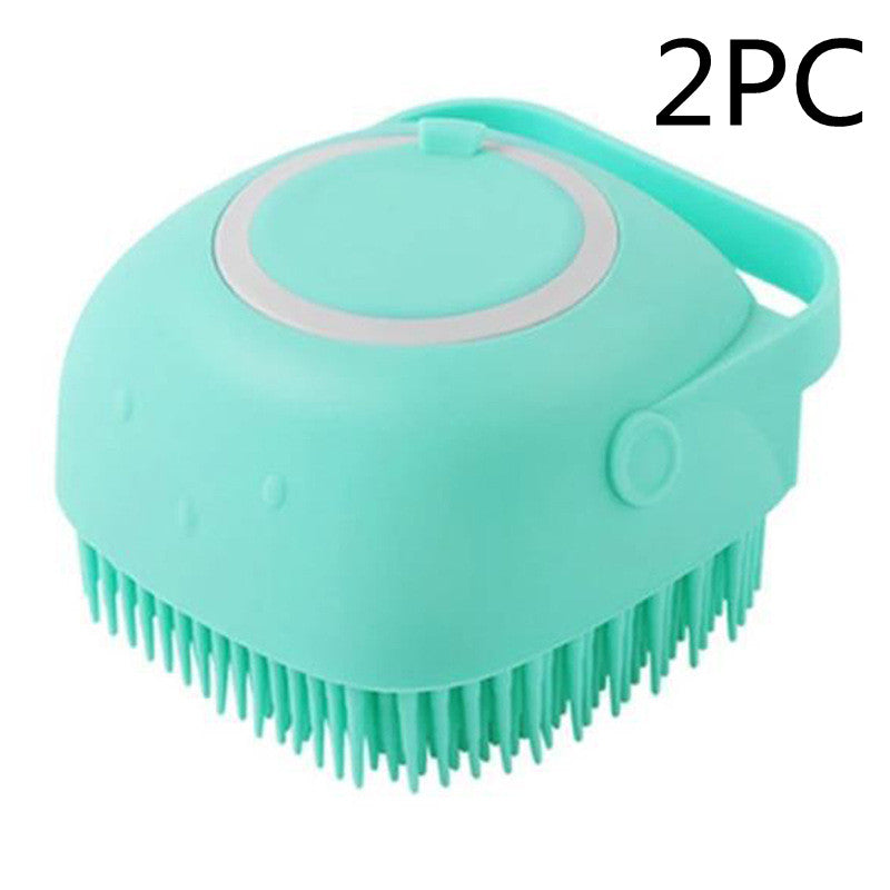 Turquoise silicone scrubber with bristles on a white background, labeled '2PC'.