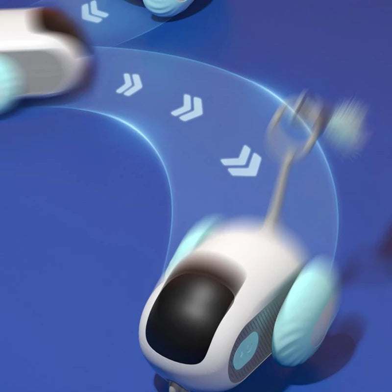 White robot with blue accents on a blue background