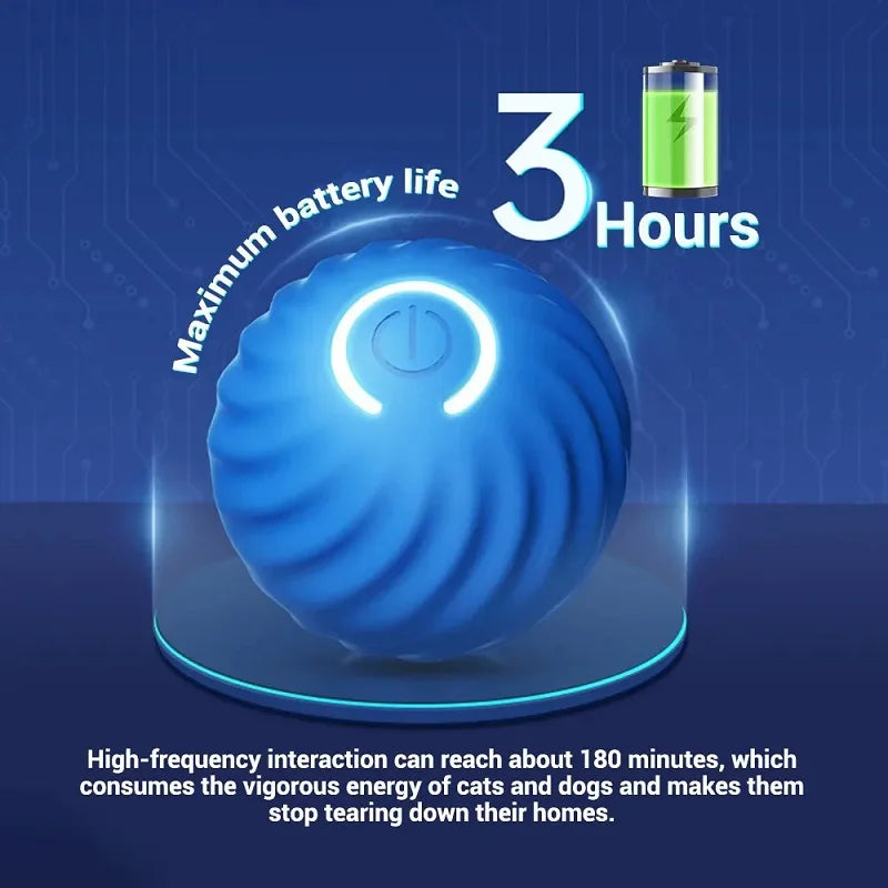 Blue ball with charging indicator on a blue background, highlighting 3 hours of battery life.