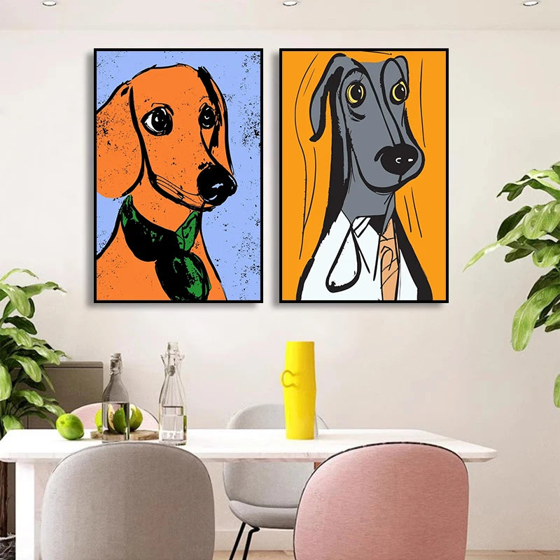 1pc frameless Canvas Painting Colorful Bulldog Sausage Dog Cute Dachshund Portrait Poster Canvas Painting And Print Pop Art Wall