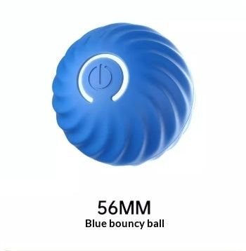 Blue bouncy ball with a white symbol on a white background
