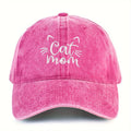Pink cap with 'Cat Mom' text and cat ears on a white background