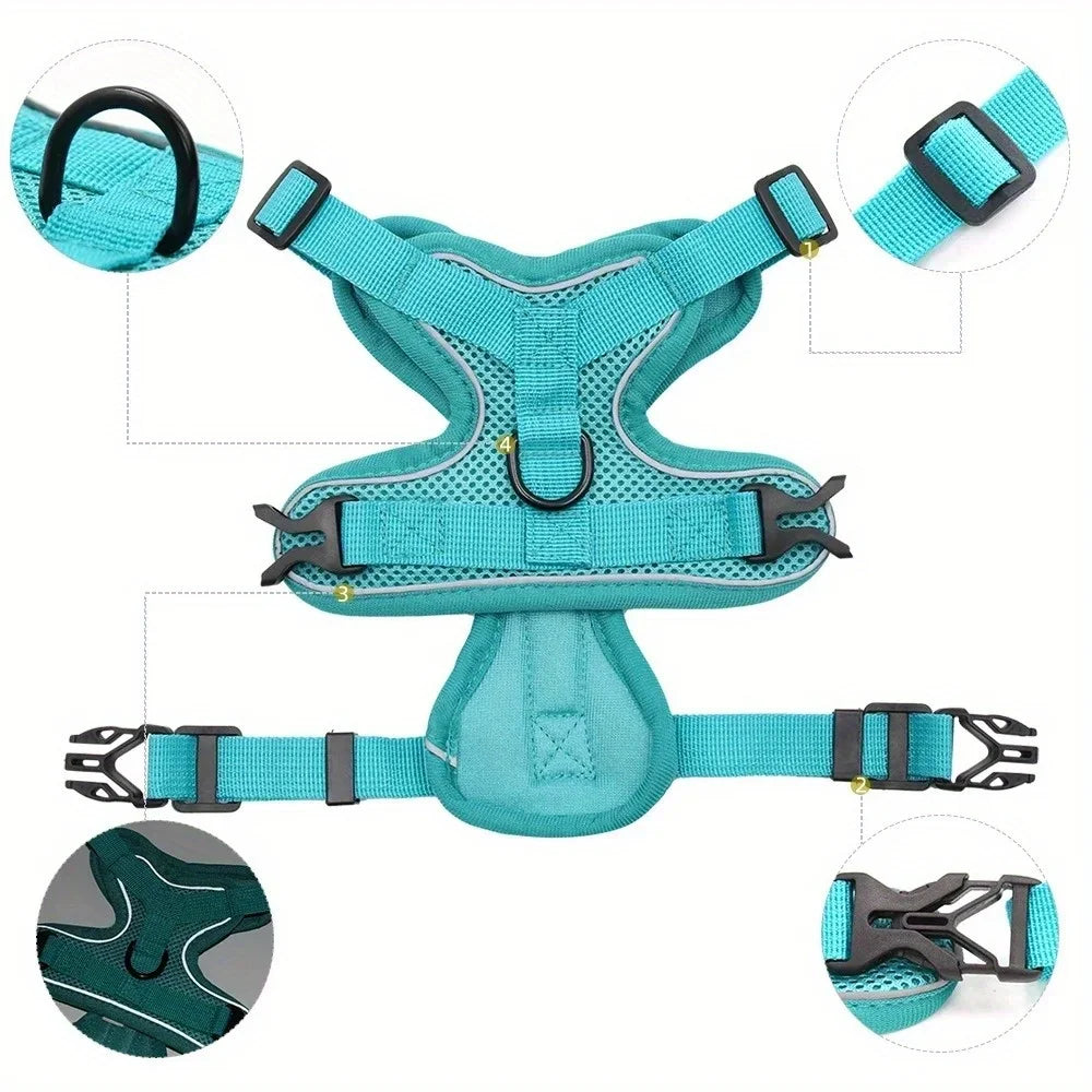 No-Pull Step-In Dog Harness & Leash Set – Adjustable Reflective Mesh Vest for Small Dogs & Cats