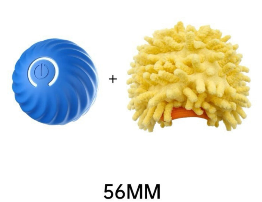 Blue ball with a white symbol and yellow textured ball on a white background