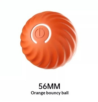 Orange bouncy ball with a white center and '56MM' text on a white background