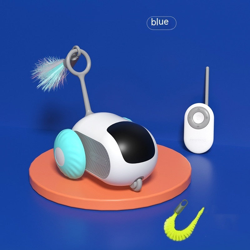 Toy robot with remote control on a blue background