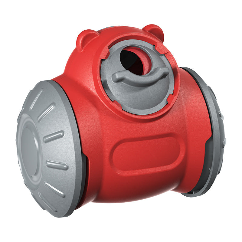 Red and gray mechanical component on a white background