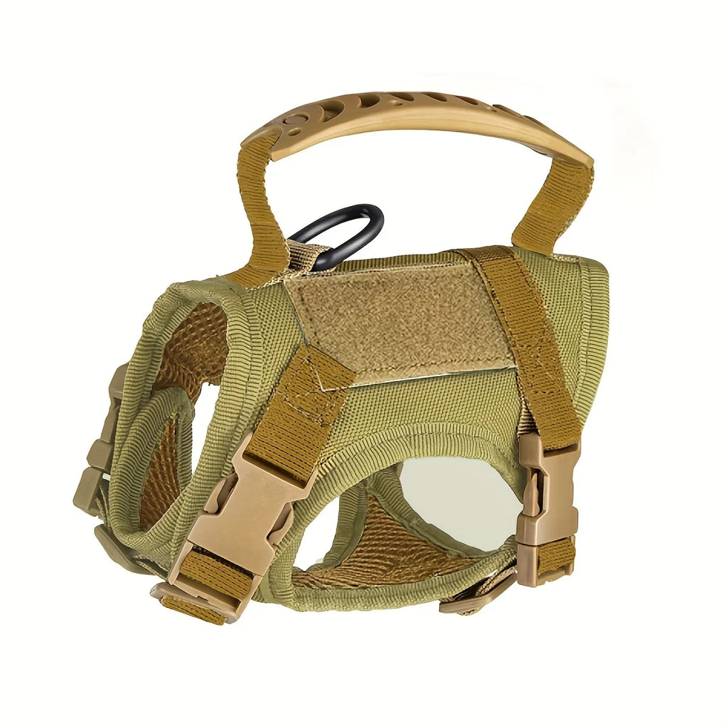 Tactical dog harness with multiple straps on a white background