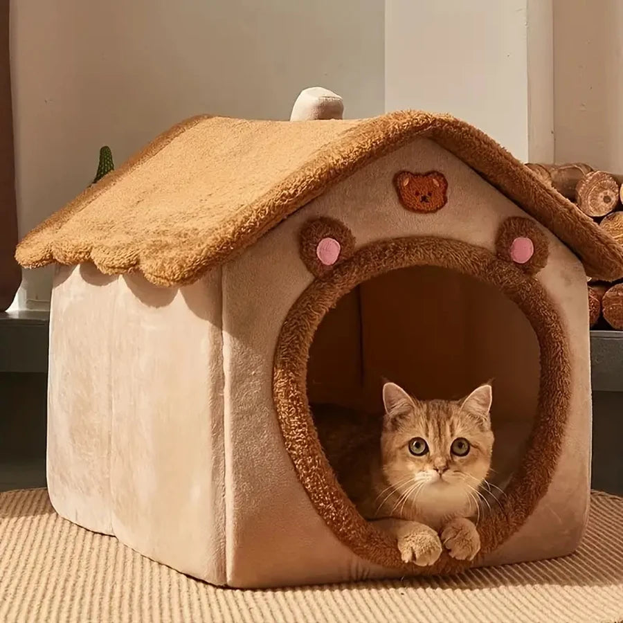 2-in-1 Foldable Pet House & Sofa | Removable Washable Cave Bed