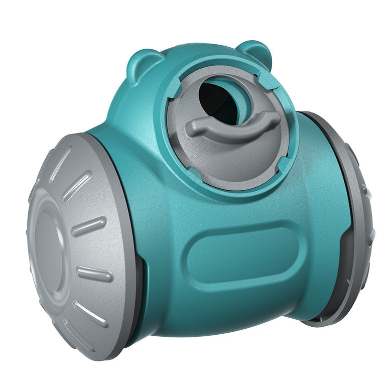 Turquoise and gray mechanical component on a white background