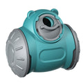 Turquoise and gray mechanical component on a white background