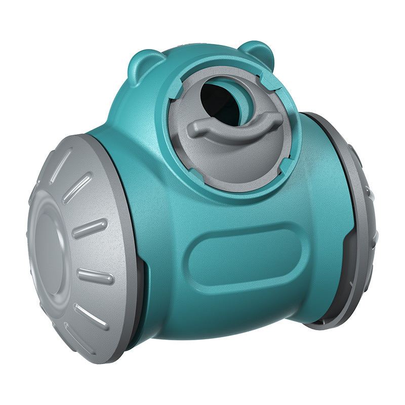 Turquoise and gray mechanical component on a white background