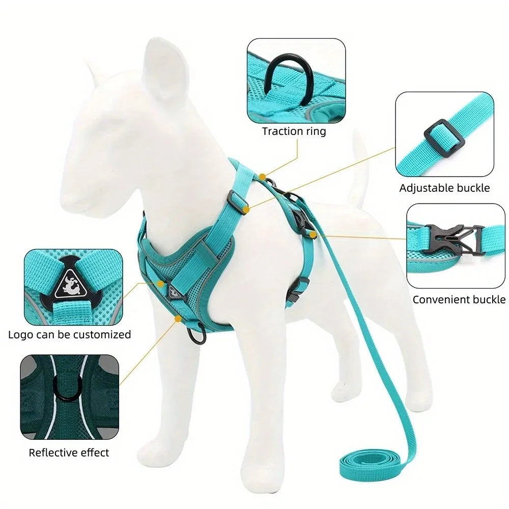 No-Pull Step-In Dog Harness & Leash Set – Adjustable Reflective Mesh Vest for Small Dogs & Cats