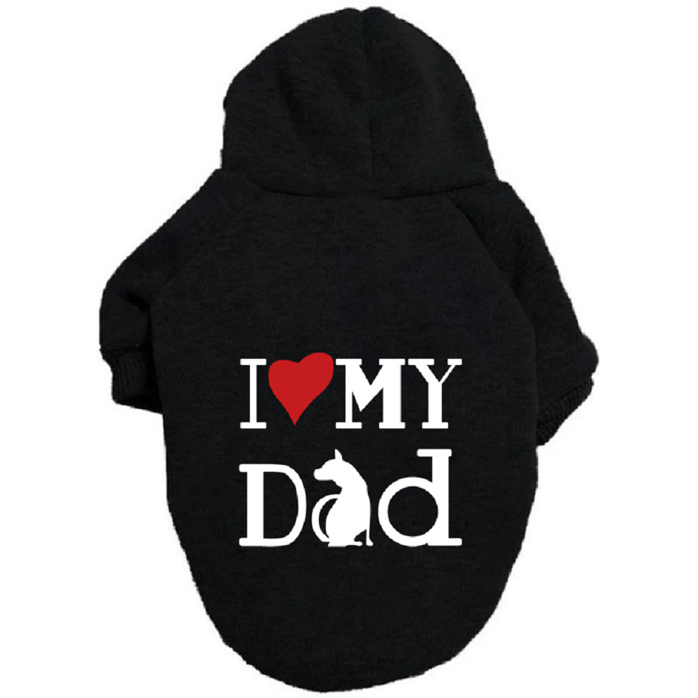 Black hoodie with 'I ❤️ MY DAD' text on a white background