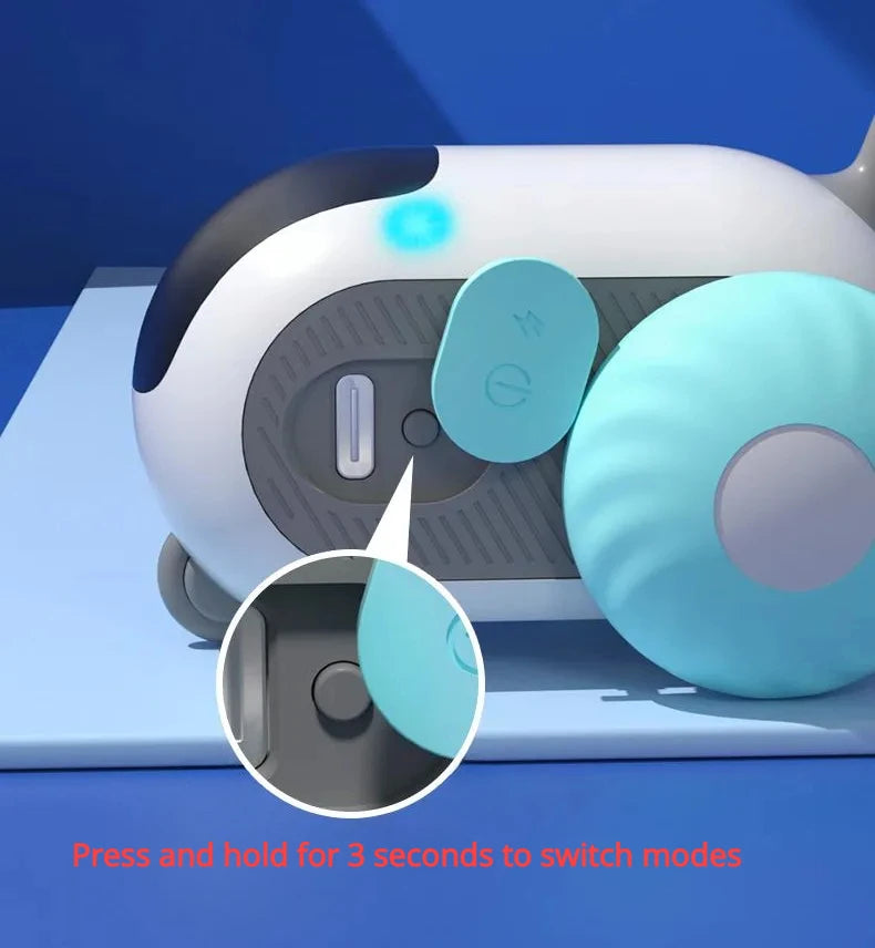 Close-up of a robot toy with blue accents on a blue background