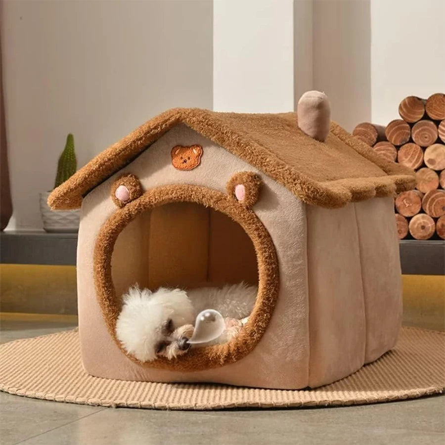 2-in-1 Foldable Pet House & Sofa | Removable Washable Cave Bed